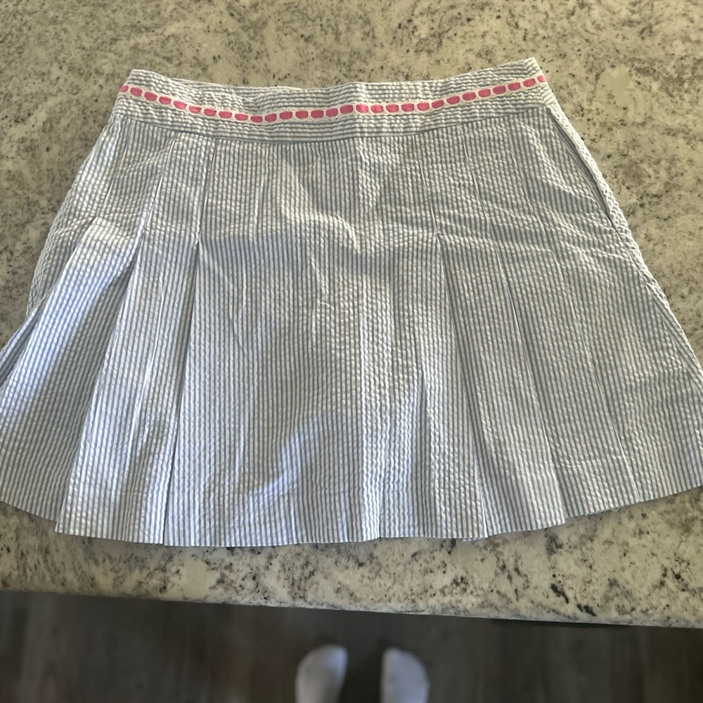 Lilly Pulitzer Light Blue Seersucker Skirt with Pink Waist Trim